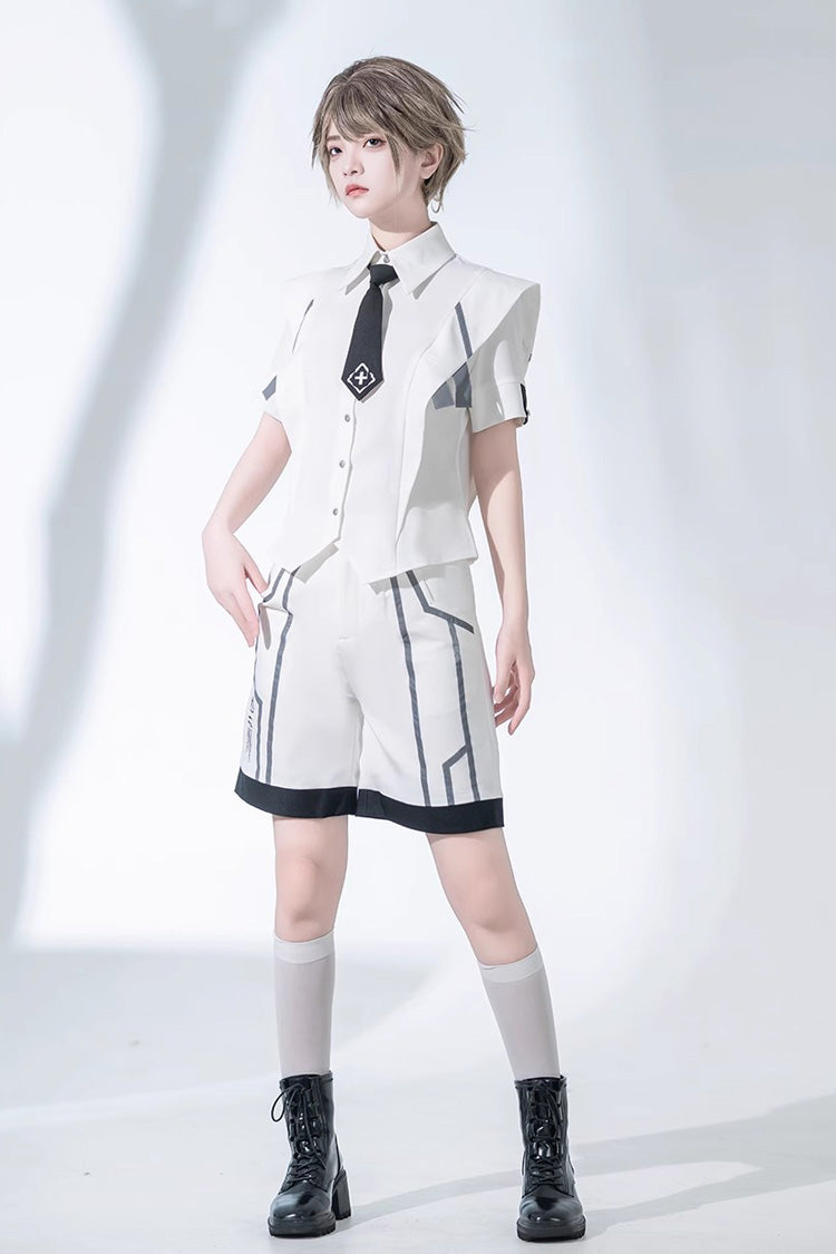 White Handsome Short Sleeves Ouji Lolita Fashion Blouse