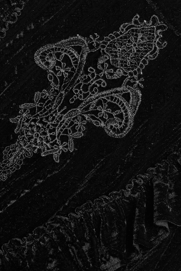 Black Stand Collar Long Sleeves Embroidery Floral Lace Women's Gothic Tops