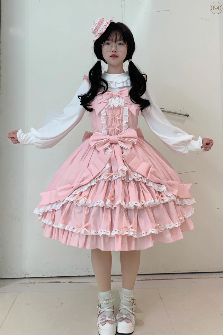 [Grisha] Gilet sans manches à volants triple couche avec nœud en dentelle douce taille plus robe Lolita Jsk 3 couleurs 