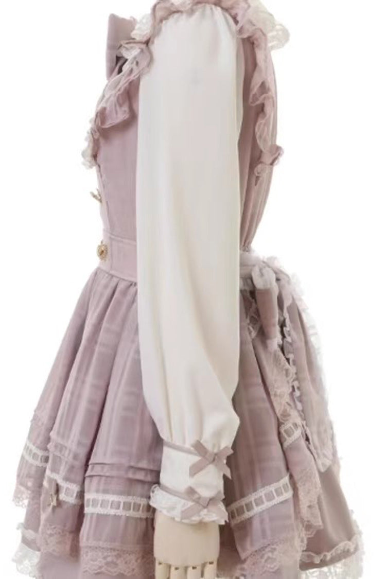 Jirai Kei Long Sleeves Print Ruffle Bowknot Lace-Up Dress 3 Colors