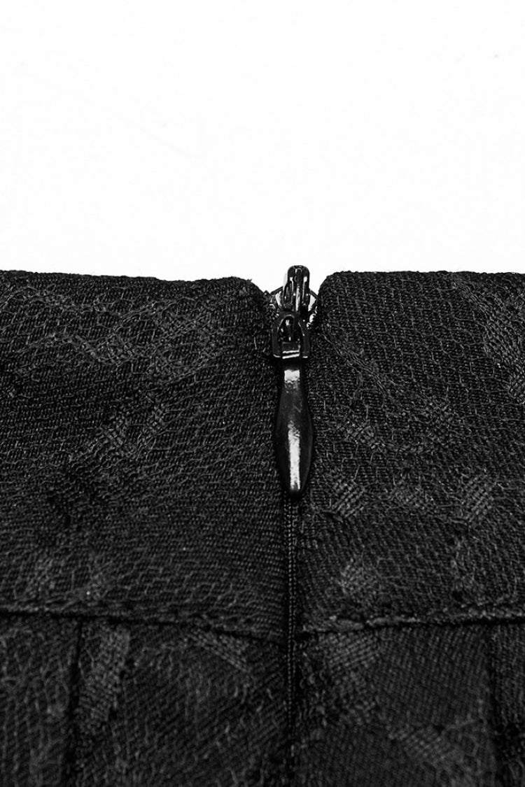 Jupe plissée punk en dentelle à couture noire pour femmes avec chaîne 