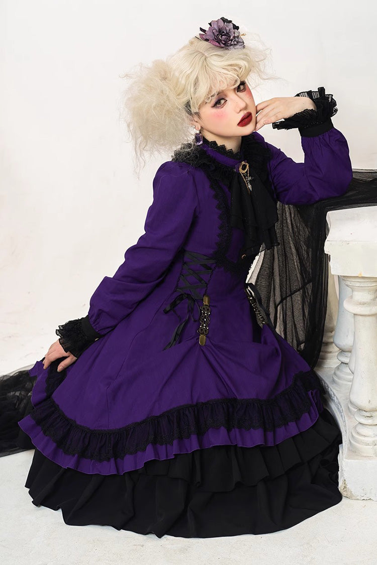 Point Manor Solid Color Stand Collar Long Sleeves Multi-layer Ruffle Gothic Lolita Dress 5 Colors