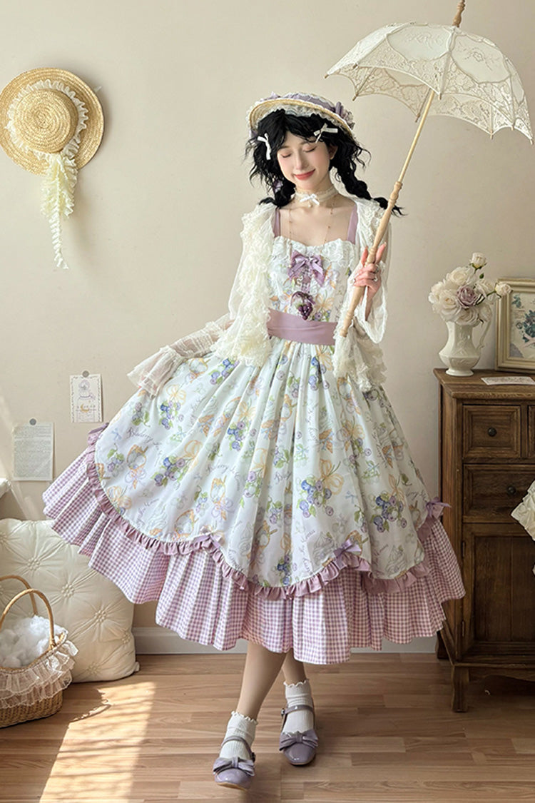 [Blueberry Early Summer] Sleeveless Print Ruffle Bowknot Sweet Lolita Jsk Dress 2 Colors