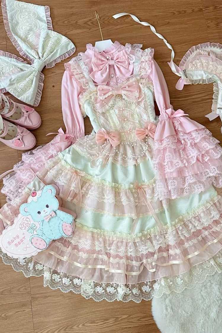 Green [Star Love Song] Ruffle Hanayome Bowknot Lace Sweet Lolita Jsk Dress