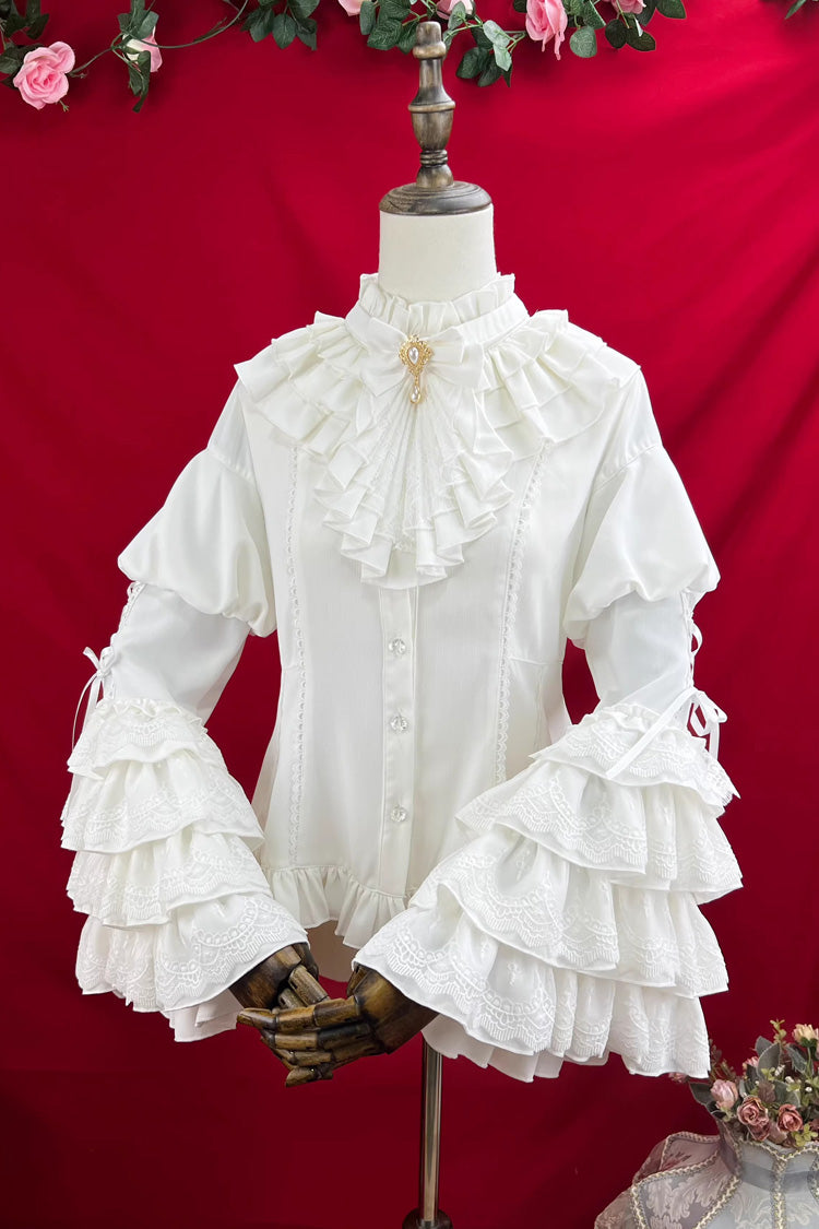 【善悪の天使】長袖トランペット袖多層フリルレースクラシックエレガントロリータブラウス4色