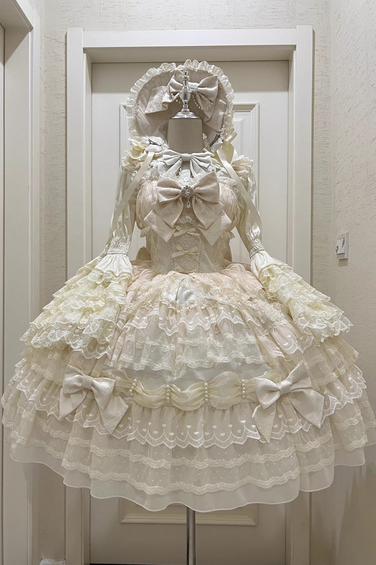 Beige [Dream Prologue] Doll Multi-Layered Bowknot Lace Sweet Princess Lolita Dress