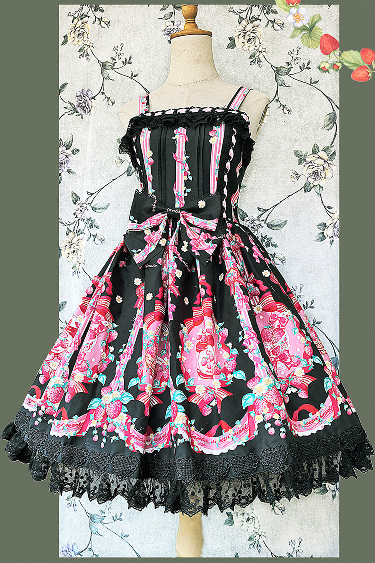 [Strawberry Chef] Sleeveless Print Bowknot Lace Sweet Lolita Jsk Dress 4 Colors