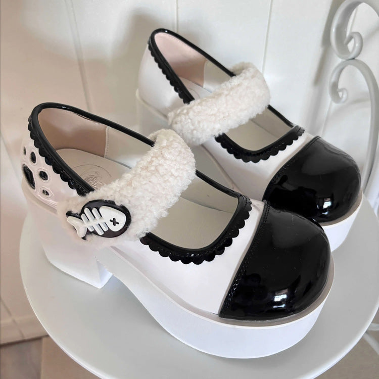 Chaussures à plateforme Sweet Lolita avec boucle à sangle unique de style arête de poisson