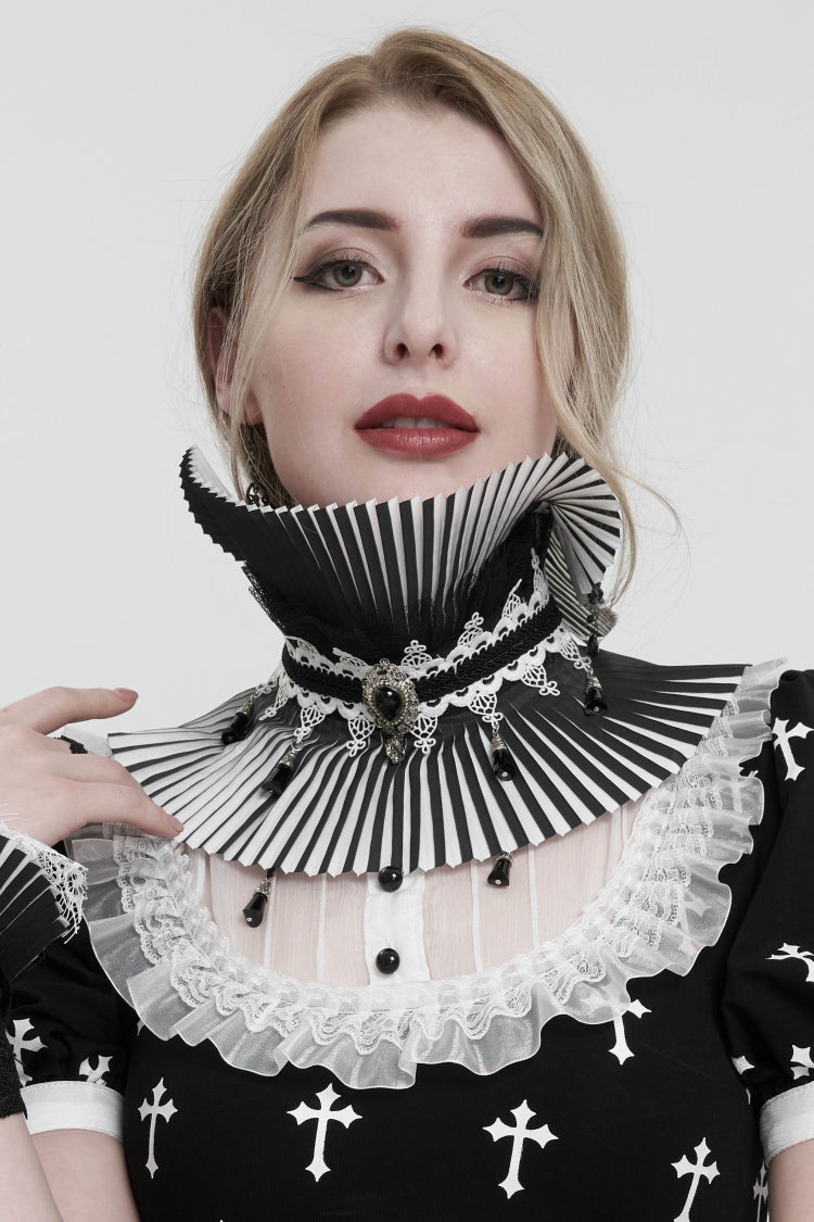 Cravate gothique noire à perles Double couleur pour femmes, détachable, couleur bloquée
