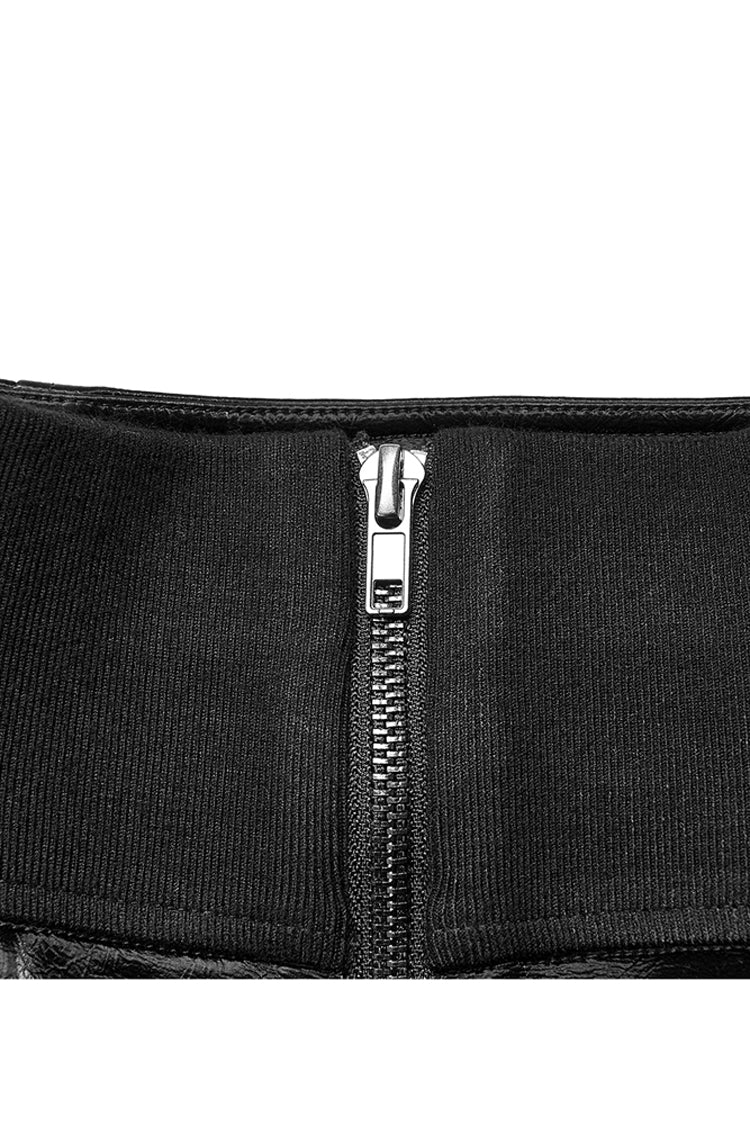 Black Glossy Cortex Waist Seal Square Hem High Waist Women's Gothic Skirt
