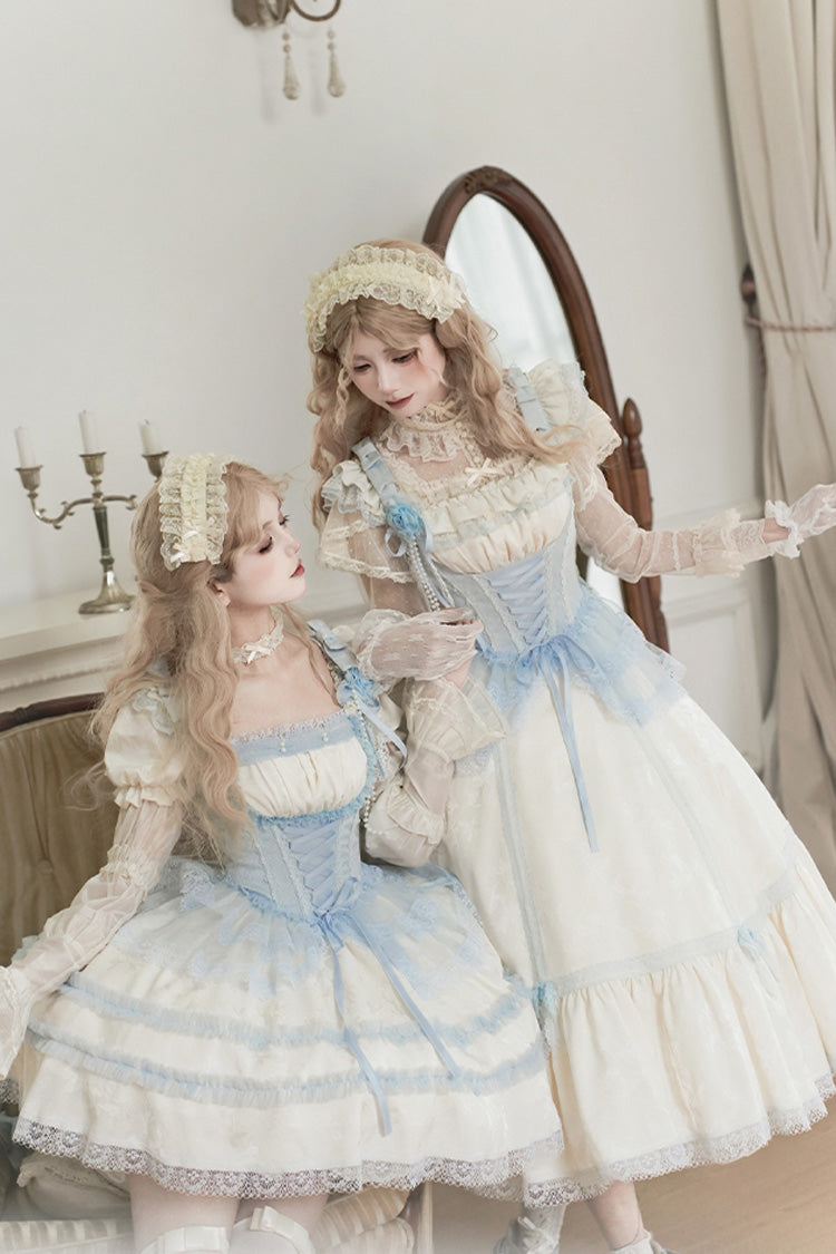 Ivory [Sea Salt Iced Tea] Square Collar Short Sleeves Ruffle Fishbone Sweet Lolita Short Dress