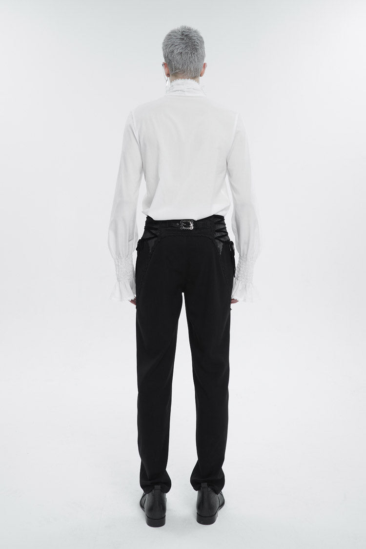 White Irregular Stand Collar Puff Sleeved Ruffled Men's Gothic Shirt