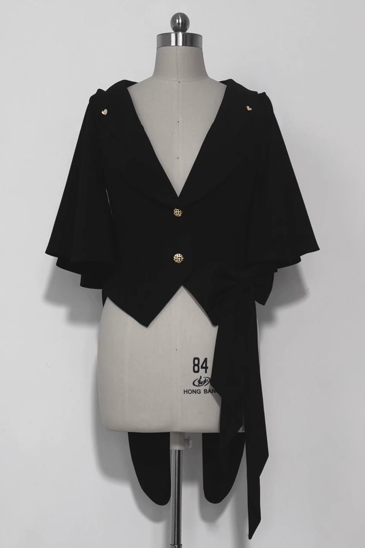 黒レトロかわいいクール王子ファッションロリータフード付きジャケット