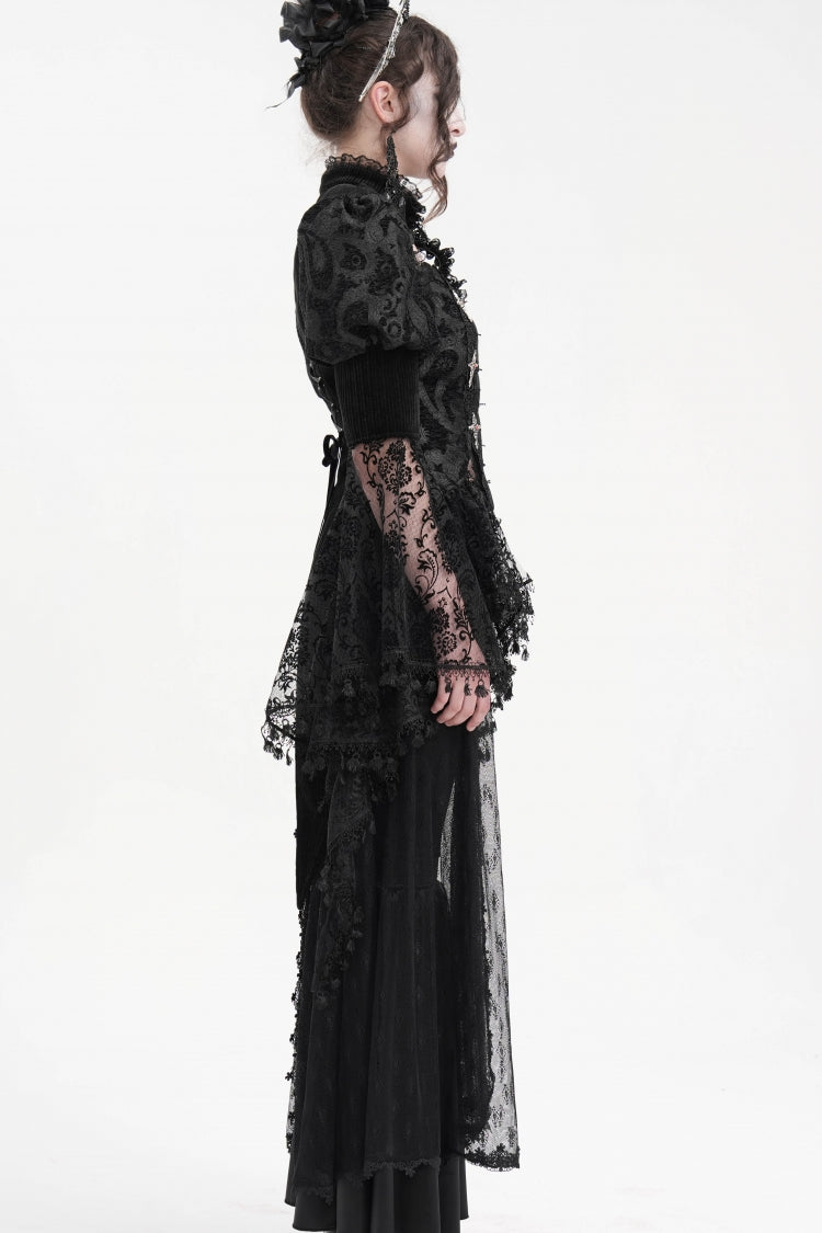 Black Long Sleeves Hollow Lace Tassels Women's Gothic Jacket