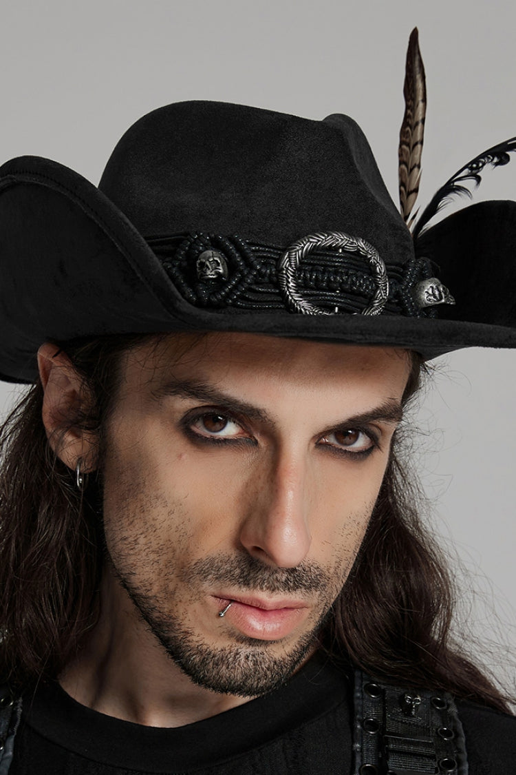Black Tassels Feather Skull Men's Punk Hat