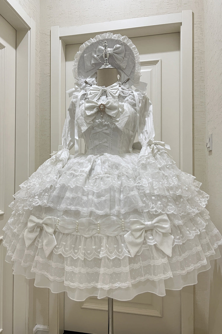 White [Dream Prologue] Doll Multi-Layered Bowknot Lace Sweet Princess Lolita Dress