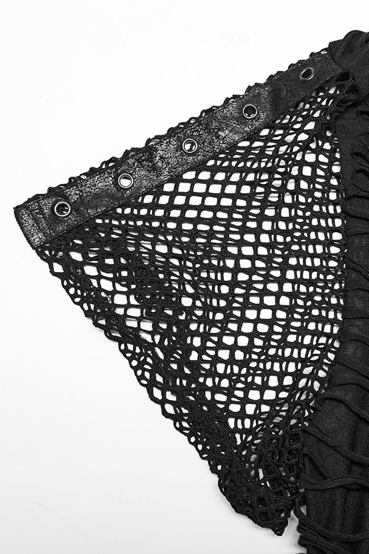 Black Short Sleeves Stitching Mesh Ripped Men's Punk T-Shirt