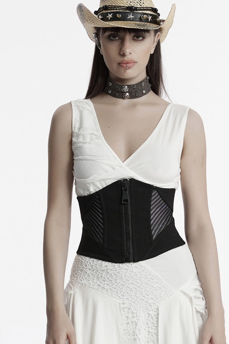 Black Stitching Mesh Zipper Women's Punk Underbust Corset
