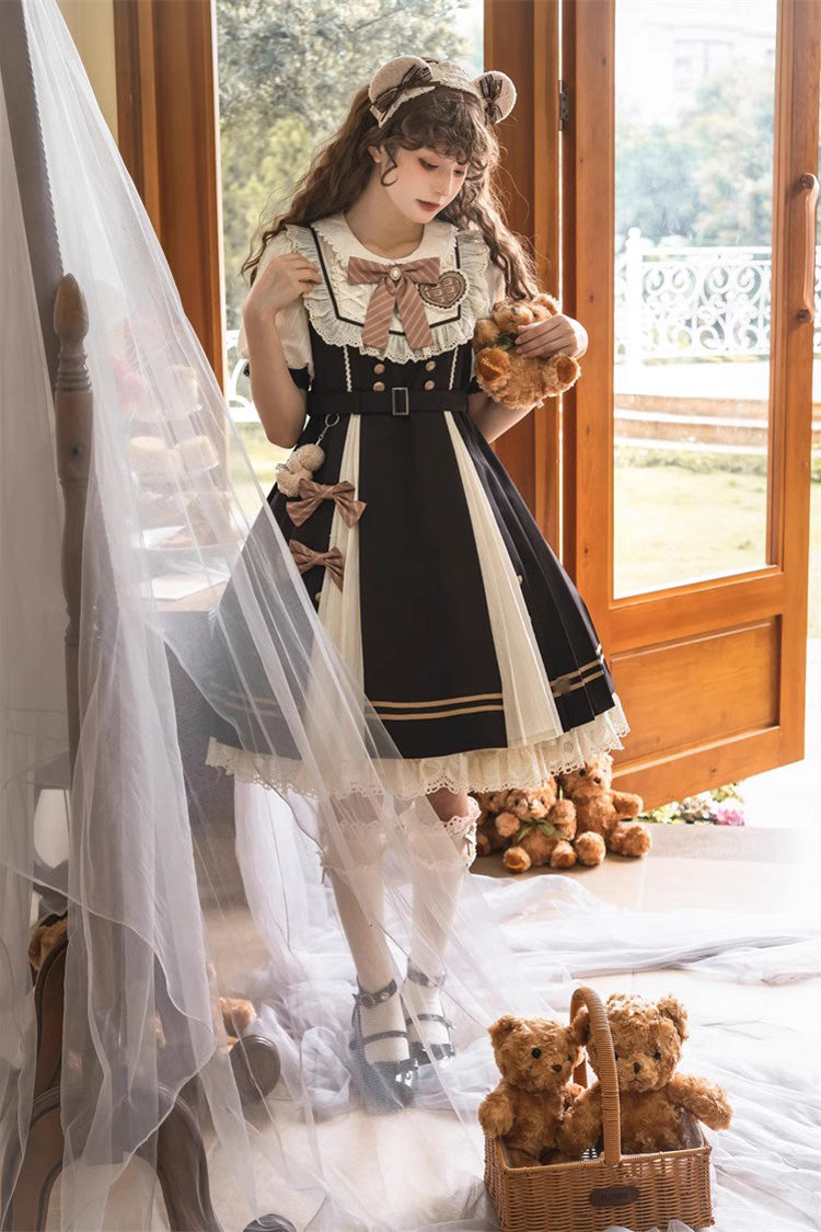 Black/White Chocolate Workshop Short Version Elegant Short Puff Sleeves Sweet Lolita Dress