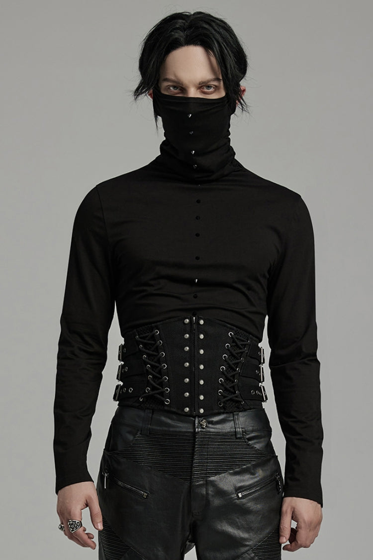 Black Multi-buckles Studded Lace-Up Men's Punk Girdle