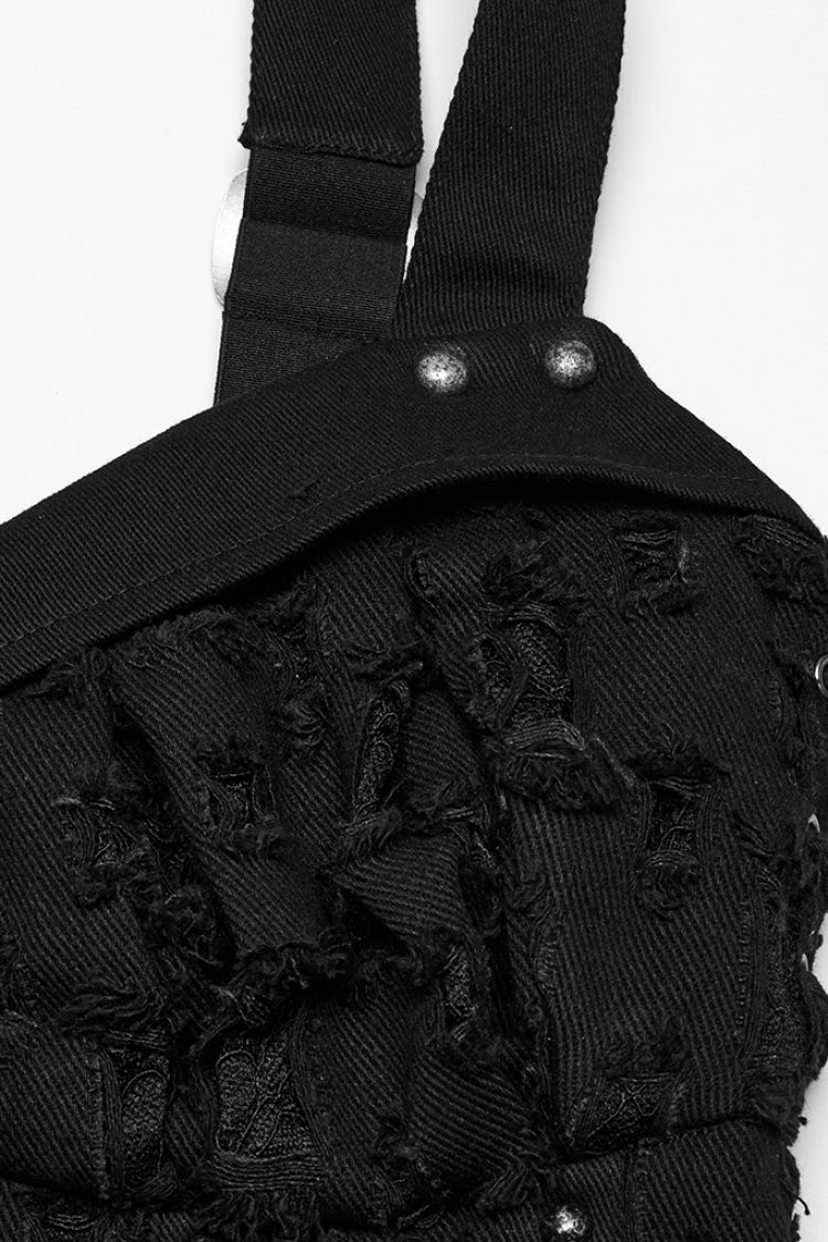 Black Sleeveless Lace-Up Rivet Women's Punk Vest