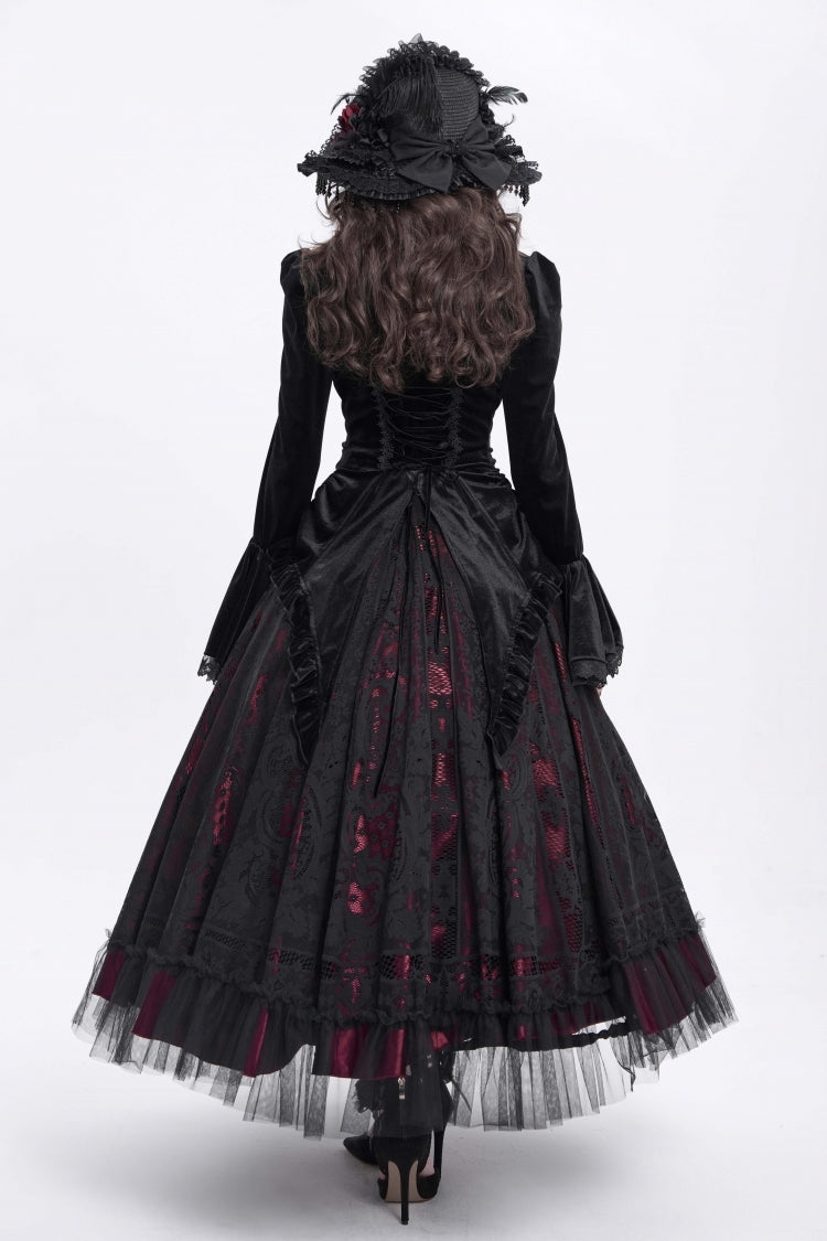 Black Stand Collar Long Trumpet Sleeves Ruffle Swallow-tailed Women's Gothic Blouse