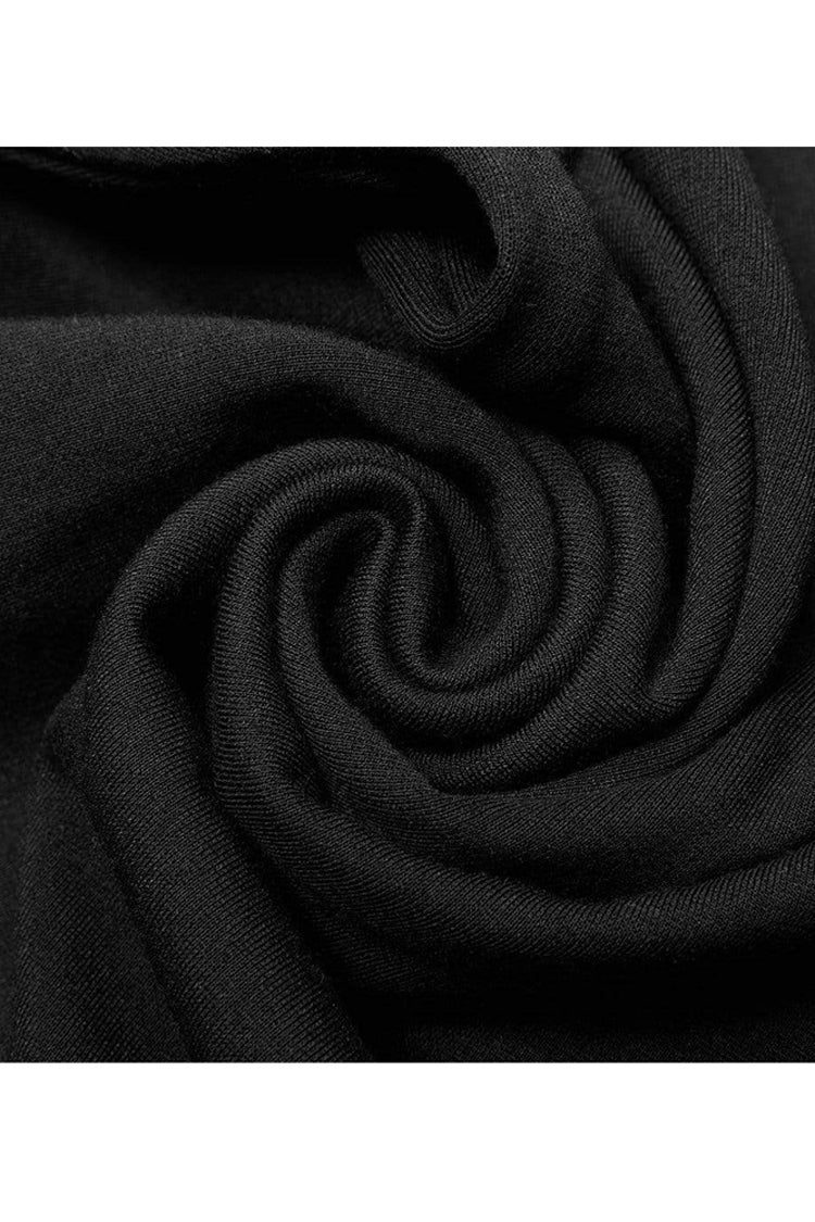 Black Gothic Stretch Knitted Fabric Spliced Geometric Mesh Design Women's Long Sleeve T-Shirt