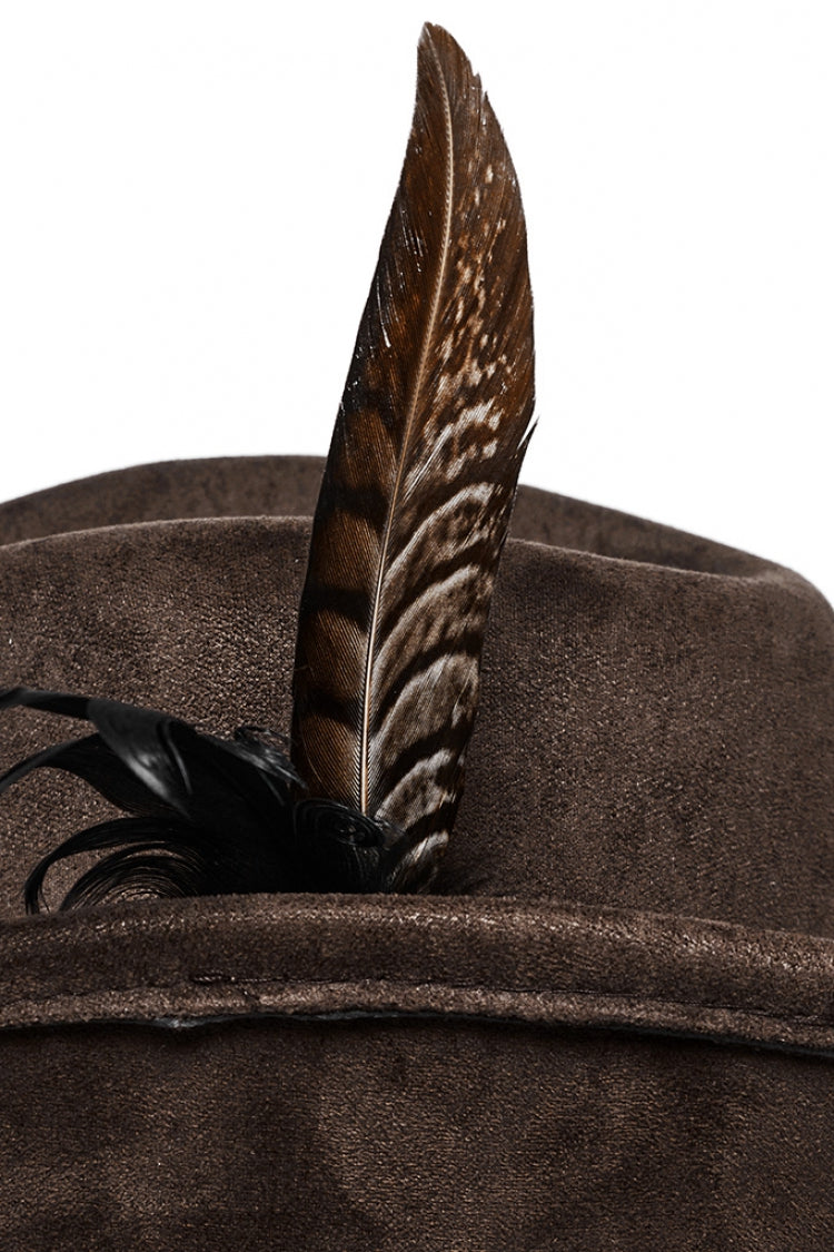 Brown Tassels Feather Skull Men's Punk Hat