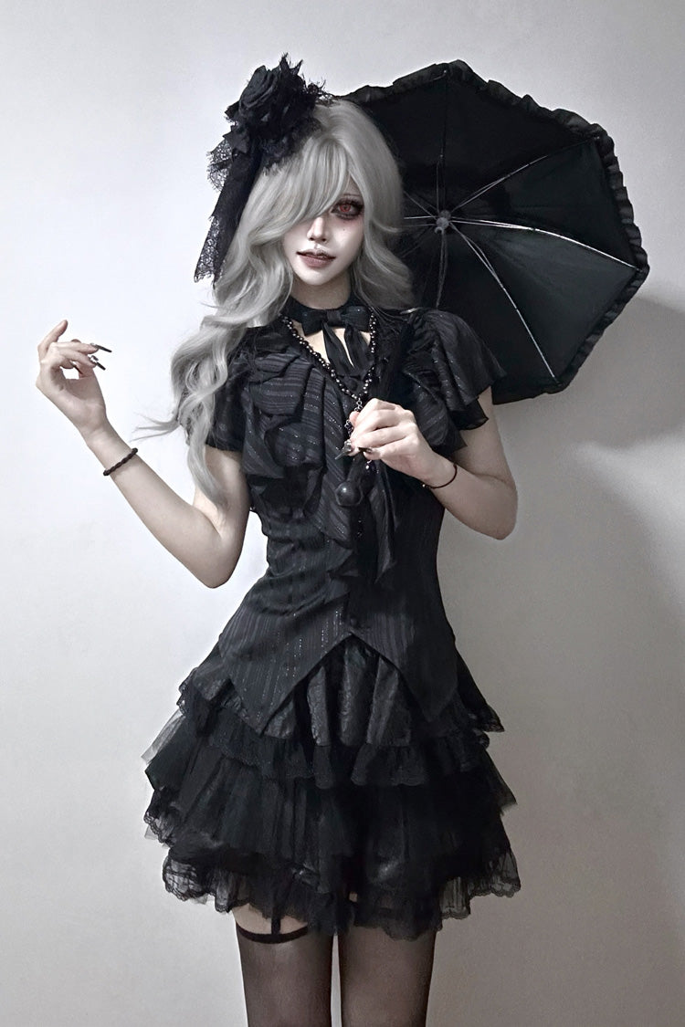 Black Ruffled Bow Gothic Japanese Lolita Blouse