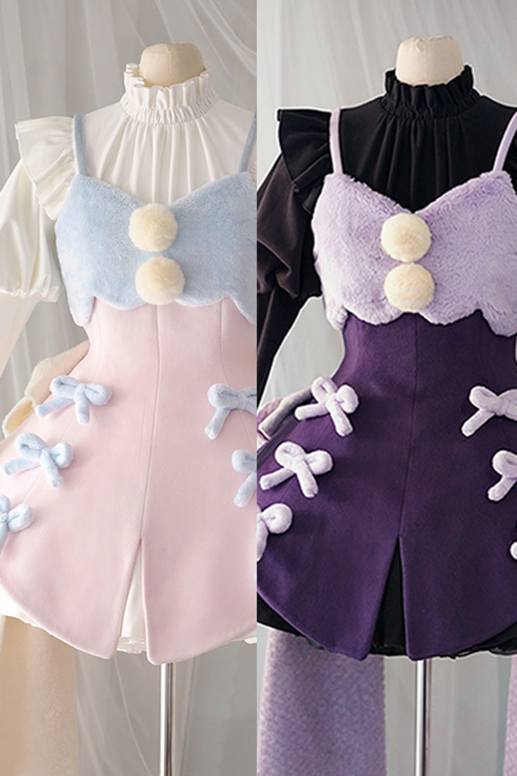 Stand Up Collar Long Sleeves High Waisted Thickened With Vest Sweet Lolita OP Dress 4 Colors