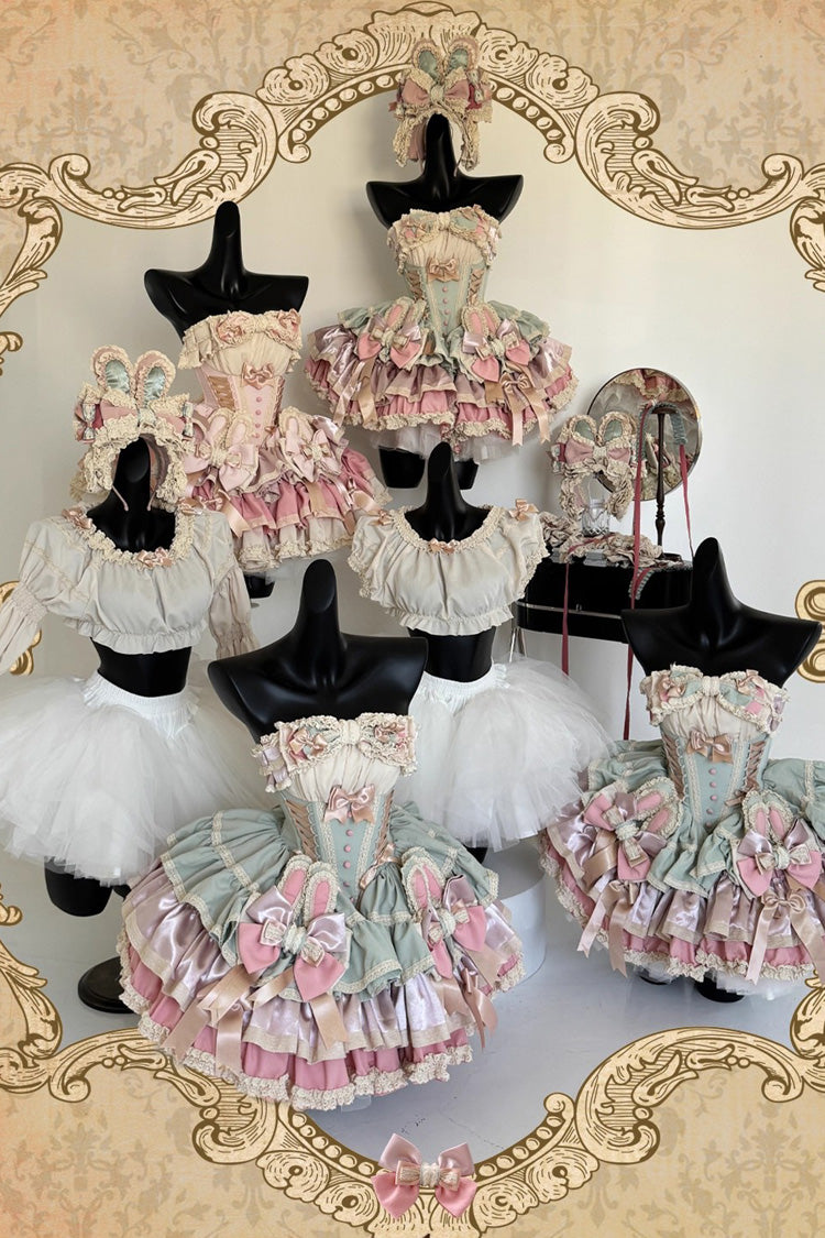 [Ribbon Dance] Multi-Layered Ruffle Bowknot Lace-Up Sweet Princess Lolita Dress 3 Colors