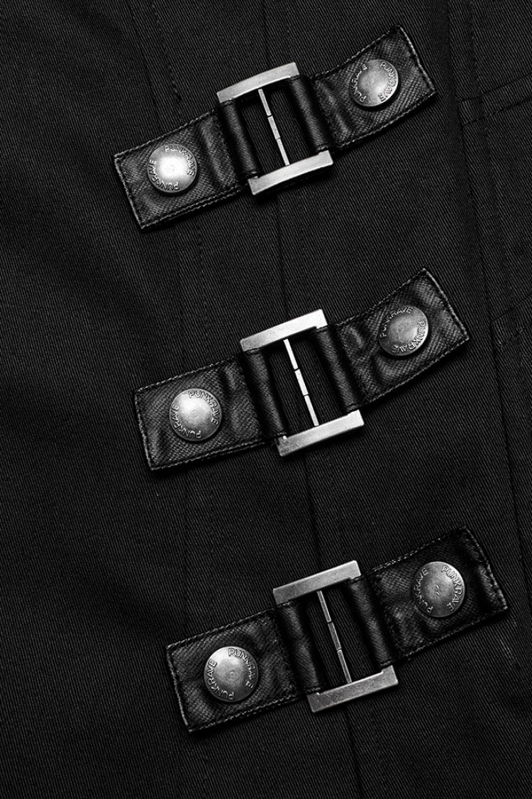 Black Stand Collar Slim Detachable Shoulder Pad Men's Gothic Coat
