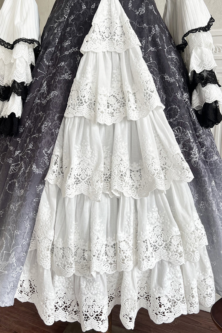 Black/White Print Bone Magic Ruffle Cardigan Lace Classic Gothic Princess Lolita Jsk Dress
