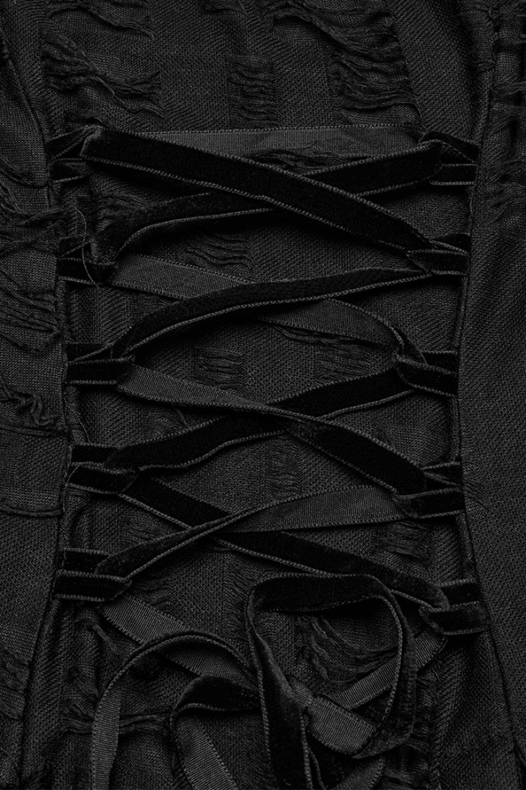 Black Sleeveless Lace Irregular Ripped Women's Gothic Party Slip Dress