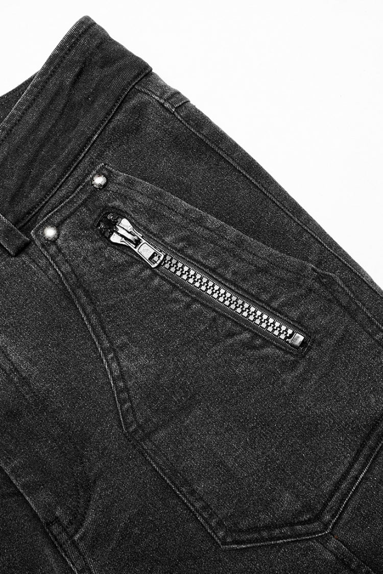 Black Skull Buckles Stitching Metal Nails Men's Steampunk Pants