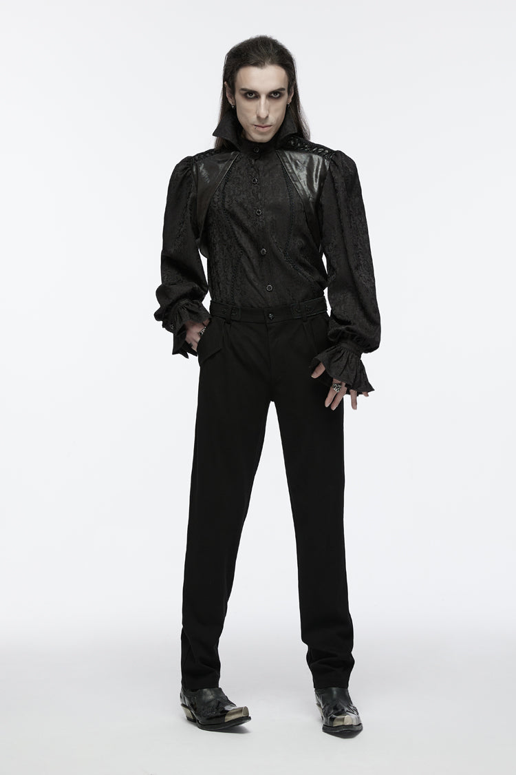 Black Long Puff Sleeves Lace-Up Men's Gothic Blouse
