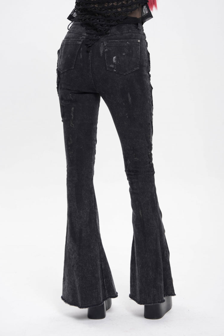 Black Zipper Pleated Women's Punk Flared Pants