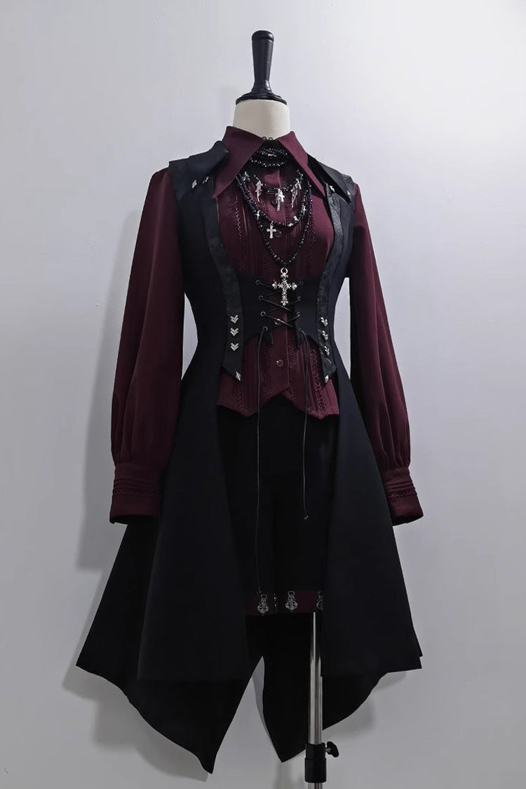Red Lapel Collar Long Sleeves Embroidery Slim Gothic Vintage Prince Ouji Lolita Blouse
