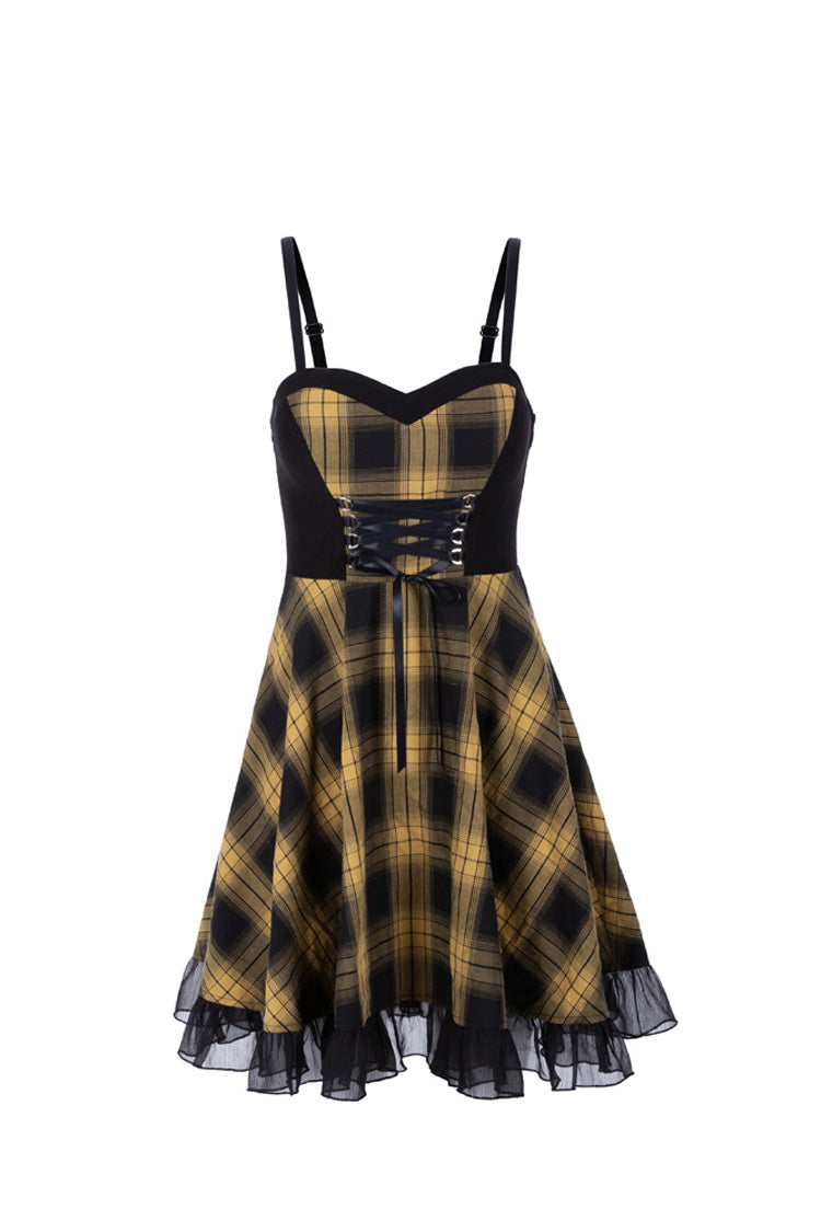 Lattice Plaid Stitching Binding Women's Steam Punk Strap Dress