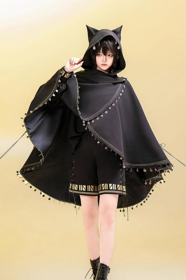 Black [Black Cat] Embroidery Cat Ears Hooded Ouji Gothic Prince Handsome Lolita Cloak