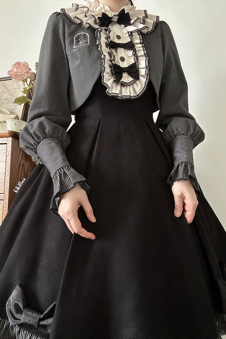 Black [Serenade] Long Sleeves Ruffle Bowknot Fake Two Pieces Classic Lolita Dress