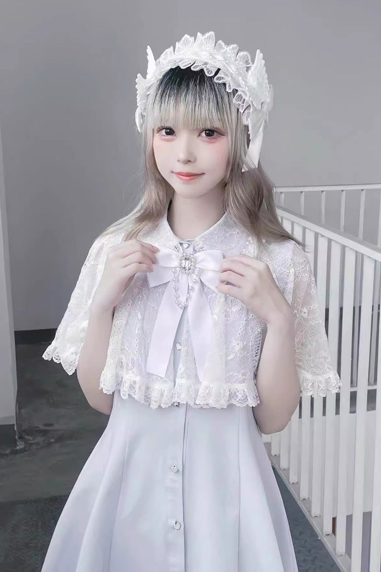 Lace Shawl Sleeveless Bowknot Chiffon Slim Jirai Kei Dress 2 Colors