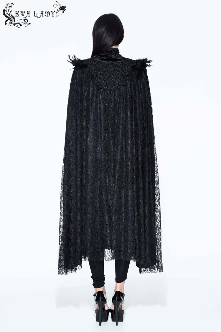 Schwarzer, langer Gothic-Umhang aus Spitze im Palaststil für Damen