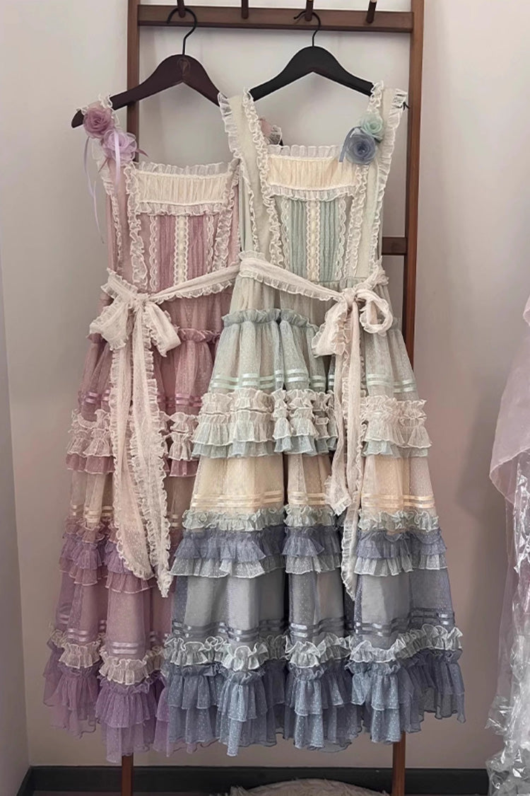 Rainbow Cloud Gradient Triple-Layered Ruffle Bowknot Sweet Lolita Jsk Dress 2 Colors