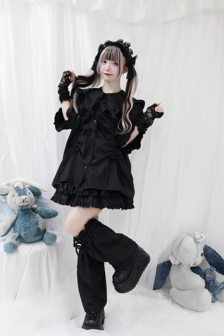 Doll Collar Long Sleeves Ruffle Bowknot Sweet Jirai Kei Japanese Blouse 3 Colors
