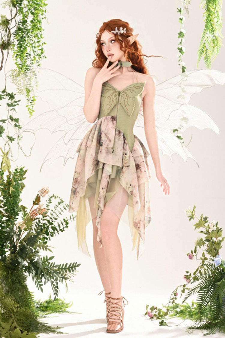 Green [Forest Wandering] 3D Butterfly Embroidery Lace Irregular Sweet Lolita Jsk Dress