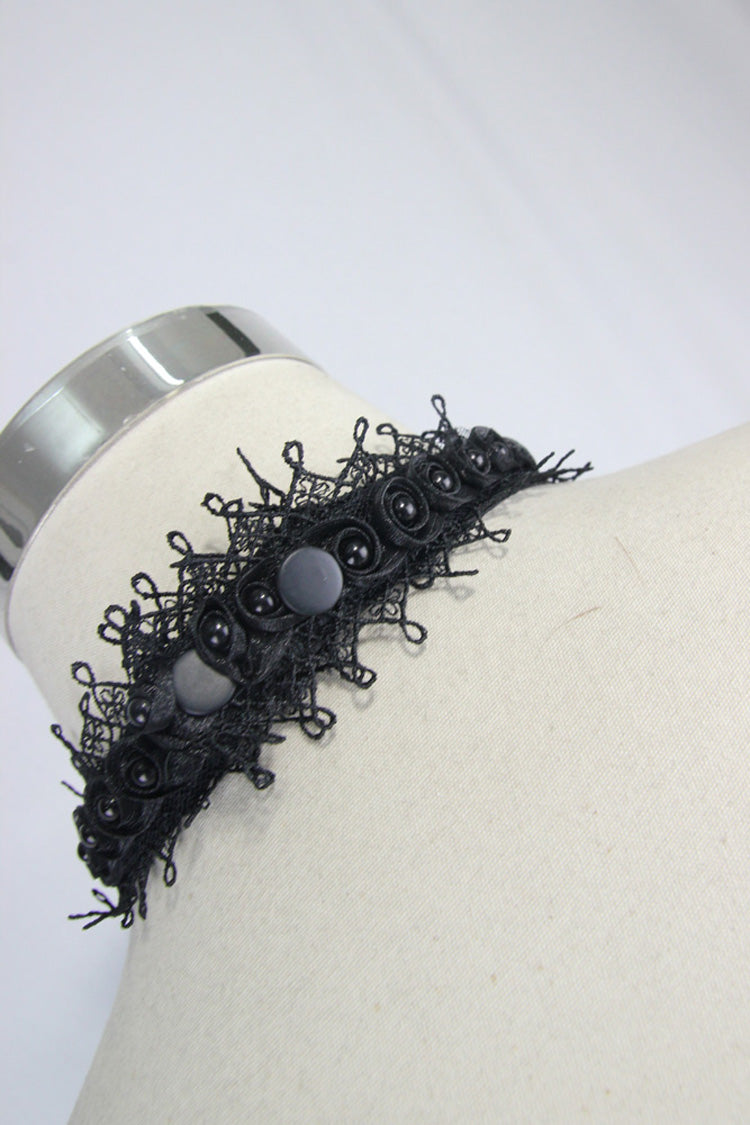 Schwarze Jacquard-Krawatte mit Schmucksteinen aus Spitze für Herren im Gothic-Stil