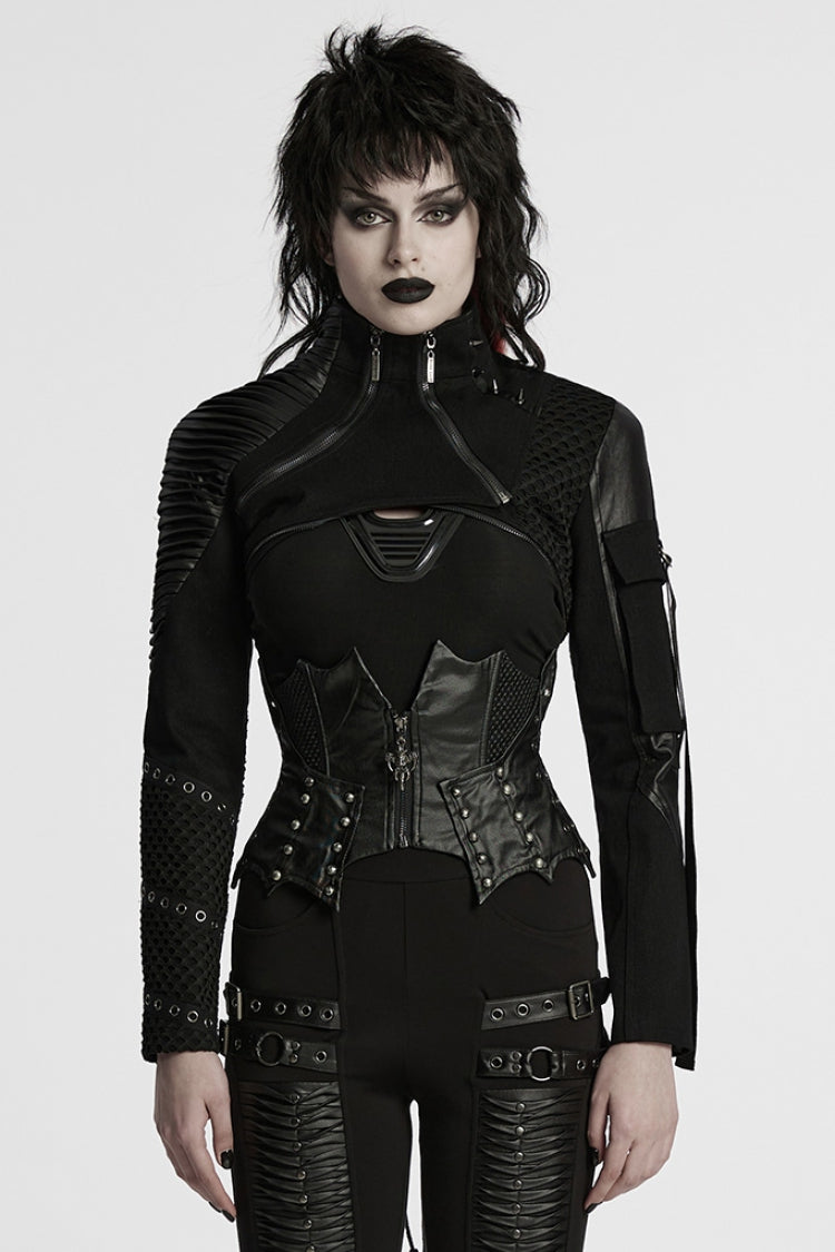 Black Batlike Stitching Zipper Women's Punk Underbust Corset