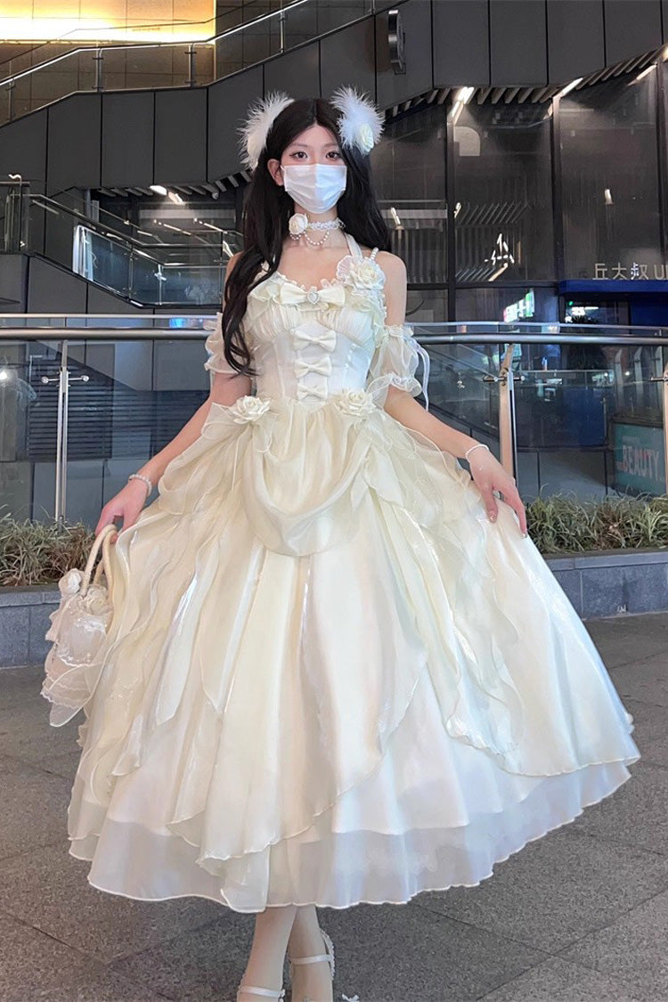 Ivory [Cindy Rose] Halterneck Sleeveless Ruffle Bowknot Sweet Elegant Lolita Jsk Dress