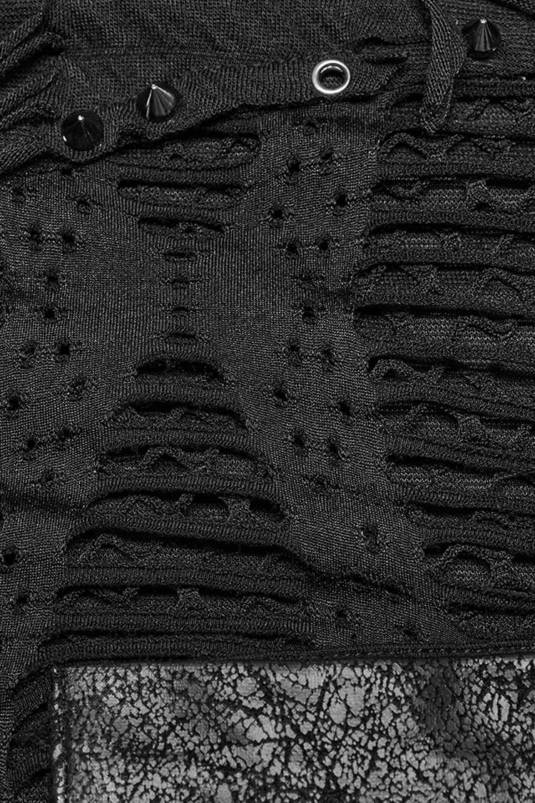 Black Short Sleeves Stitching Mesh Ripped Men's Punk T-Shirt